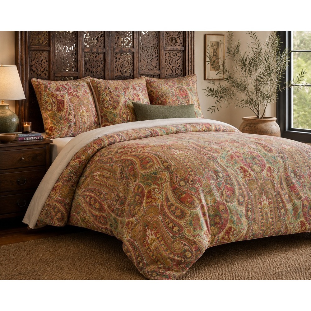 Pottery Barn Rosalie King Duvet Cover 3 Euro Shams Floral Paisley Cotton Bedding